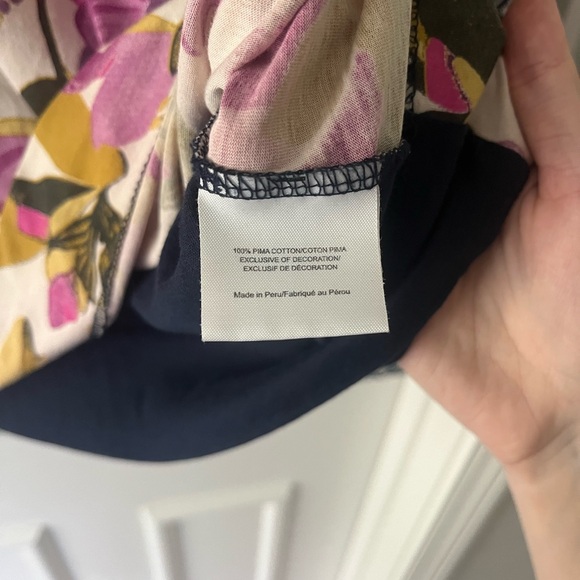 Tory Burch Floral Navy Blue Pima Cotton Long Sleeve Shirt - Picture 4 of 4